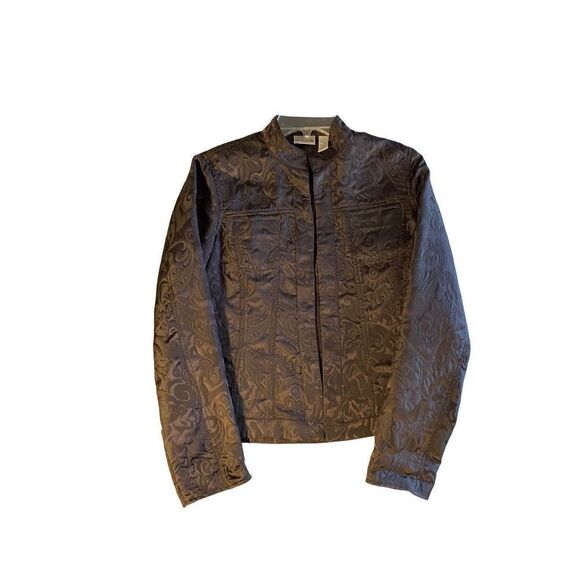 Chicos women’s brown paisley, print, embossed, short denim style jacket, size 0 - Picture 1 of 4